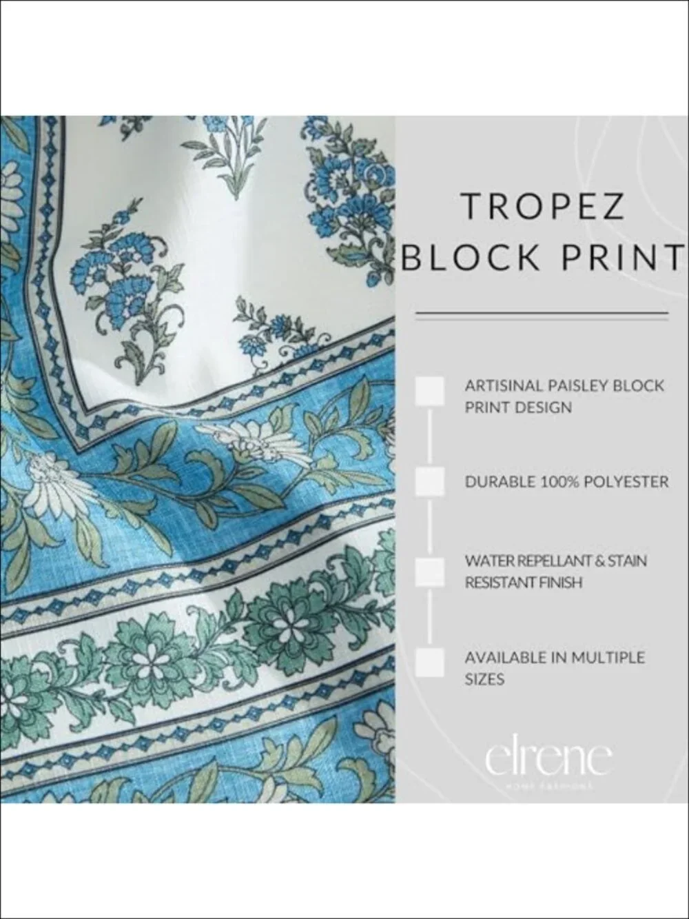 Block Print Tablecloth Stain Water Resistant Indoor Outdoor 60x120